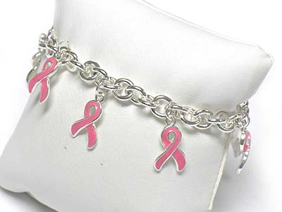 Breast cancer campaign multi pink ribbon charm toggle bracelet