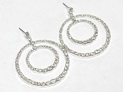 Rhinestone dual hoop drop earring - hoops