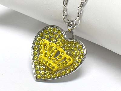 Crystal crown in heart pendant neckalce