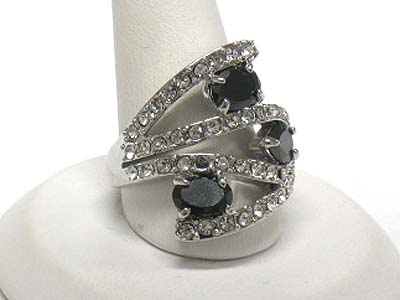 Triple cubic zirconia and crystal deco wide ring