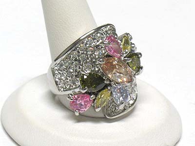 Multi cubic and crystal deco wide ring