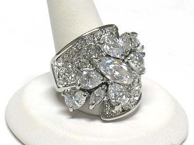 Multi cubic and crystal deco wide ring