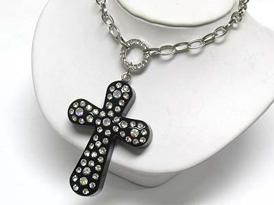 Crystal stud acryl cross pendant necklace 