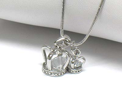 Made in korea whitegold plating dual crown cz inside necklace 