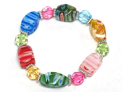 Fossil flower candy beads stretch bracelet