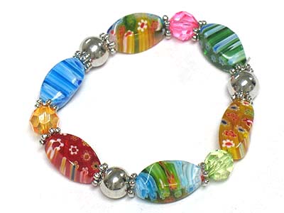 Fossil flower candy beads stretch bracelet