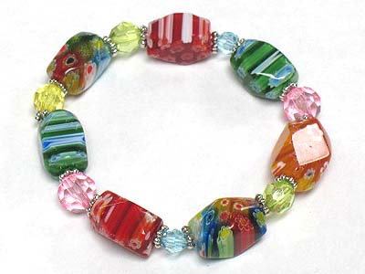 Fossil flower candy beads stretch bracelet