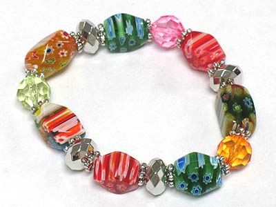 Fossil flower candy beads stretch bracelet