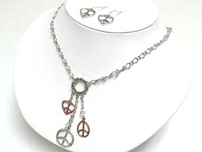 Peace theme multi charm dangle necklace and earring set