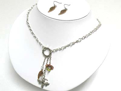 Nature theme multi charm dangle necklace and earring set