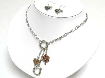 Nature theme multi charm dangle necklace and earring set