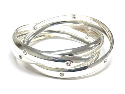 Crystal stud tri inter link metal bangle