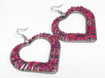 Multi color seed beads threads heart earring