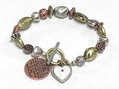 Bible theme real mustard seed heart charm metal stretch bracelet