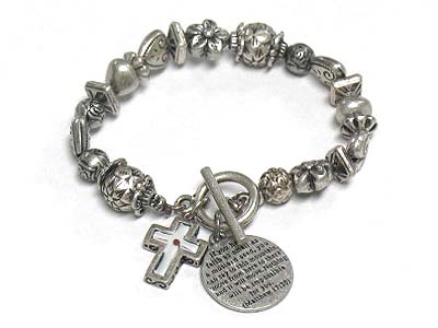 Bible theme real mustard seed cross charm metal stretch bracelet