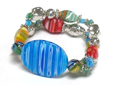 Fossil flower candy beads stretch bracelet