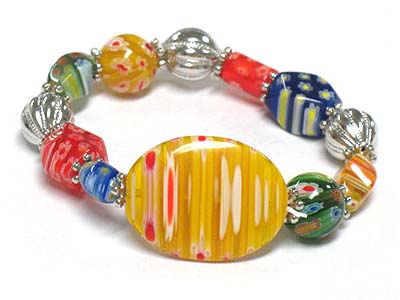 Fossil flower candy beads stretch bracelet