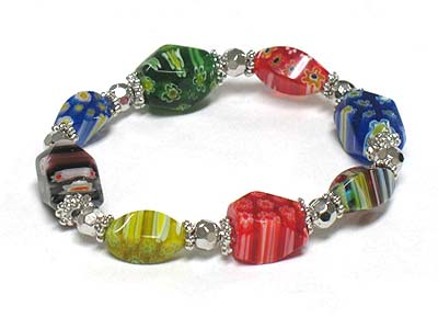 Fossil flower candy beads stretch bracelet