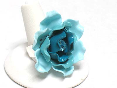 Crystal and enameled metal flower ring