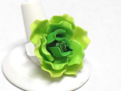 Crystal and enameled metal flower ring