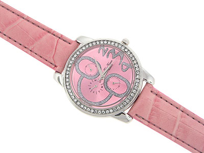 Designer inspired glitter dial - crystal surround face - leather band watch