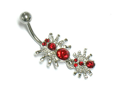 Made in korea whitegold plating crystal spider dangle belly charm - surgical steel post body jewelry