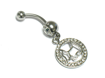 Made in korea whitegold plating crystal dog dangle belly charm - surgical steel post body jewelry