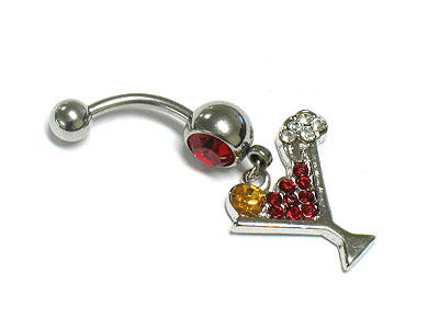 Made in korea whitegold plating crystal cocktail dangle belly charm - surgical steel post body jewelry