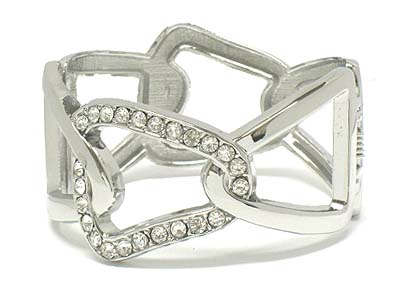 Crystal accent link style metal hinge bangle