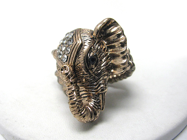 Crystal deco 3d metal elephant stretch ring