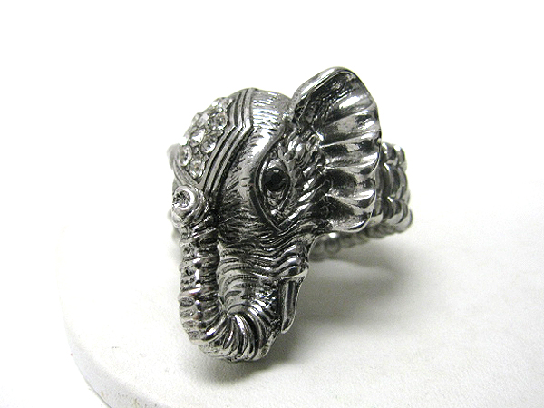 Crystal deco 3d metal elephant stretch ring