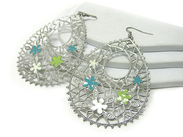 Painted flower on metal art earring