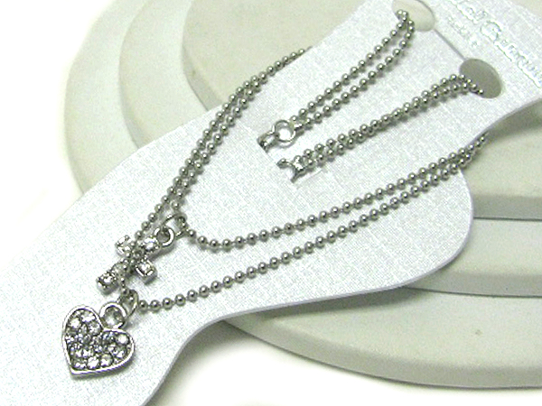 Crystal deco heart and cross anklet