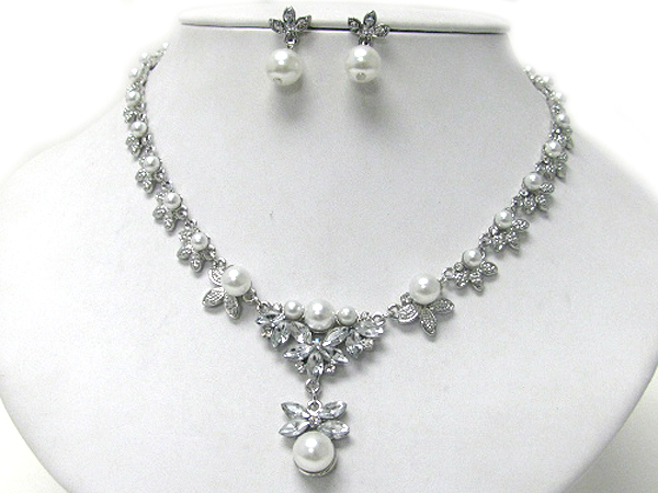 Multi pearl and crystal deco party necklace earring set