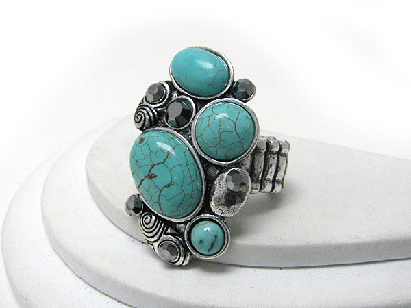 Crystal and turquoise art stretch ring