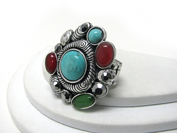 Crystal and turquoise art stretch ring