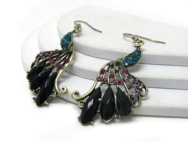 Multi color and shape crystal deco peacock earring