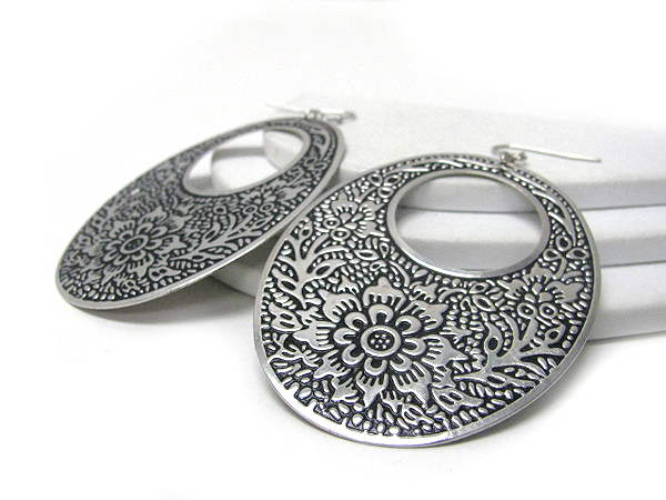 Filigree metal epoxy large hoop earring - hoops