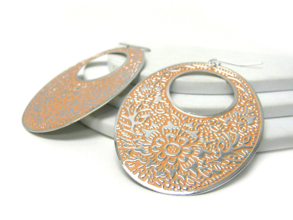 Filigree metal epoxy large hoop earring - hoops