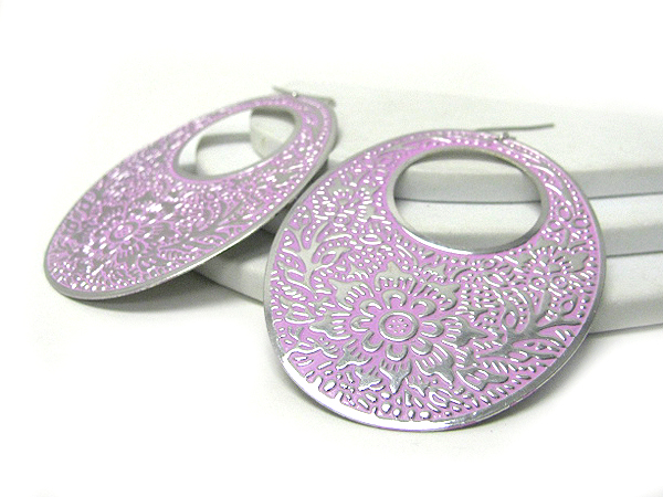 Filigree metal epoxy large hoop earring - hoops