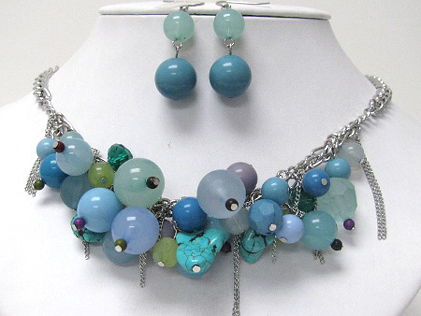 Multi shape and color acrylic ball drop necklace earring set