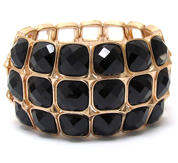 Metal  and glass stone square pattern stretch bracelet