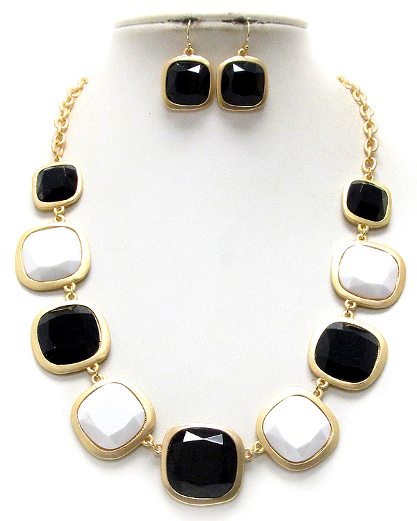 Multi acrylic square stone link necklace earring set