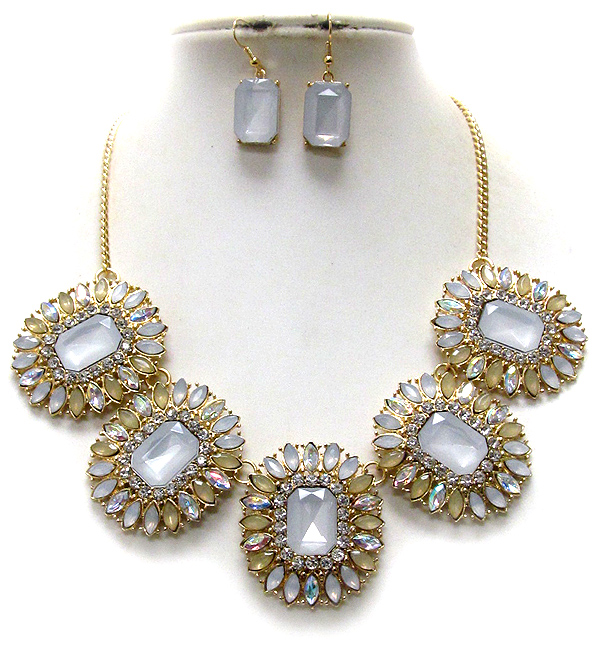 Multi crystal and facet glass deco flower link necklace earring set