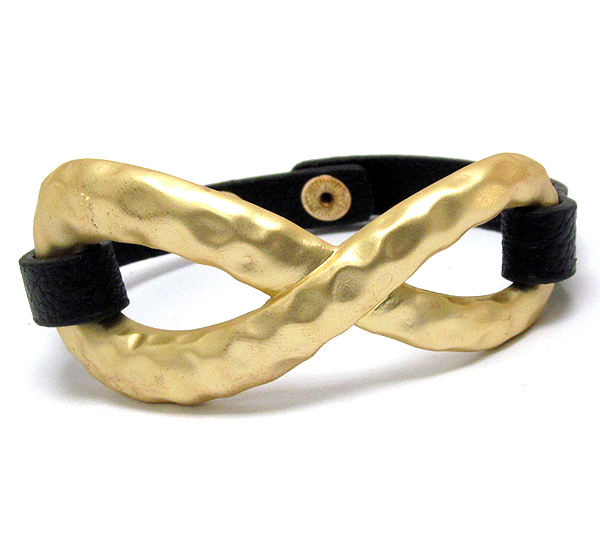 Hammered infiniti and leatherette band bracelet