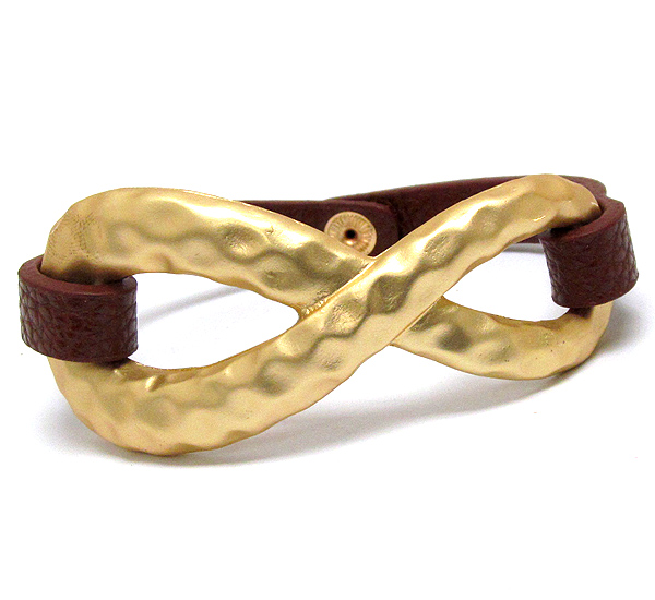 Hammered infinite and leatherette band bracelet