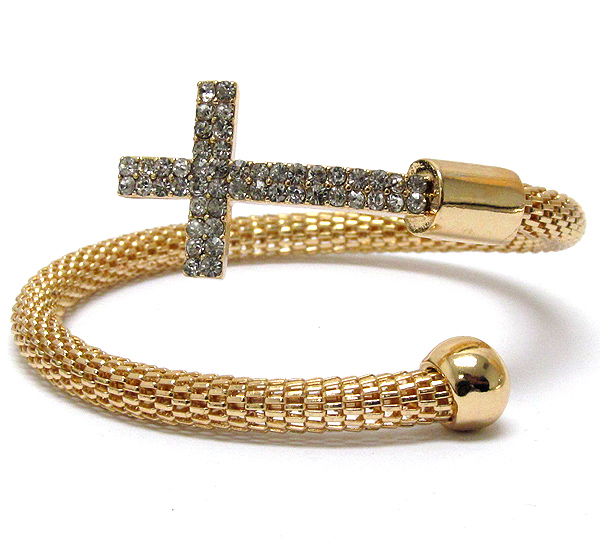 Crystal cross tip and braid wire band adjustable bracelet