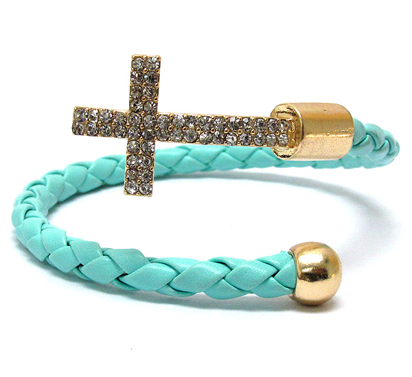 Crystal cross tip and braid wire band adjustable bracelet