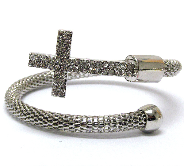 Crystal cross tip and braid wire band adjustable bracelet