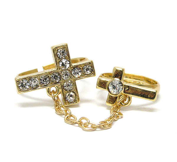 Crystal cross chain link double ring